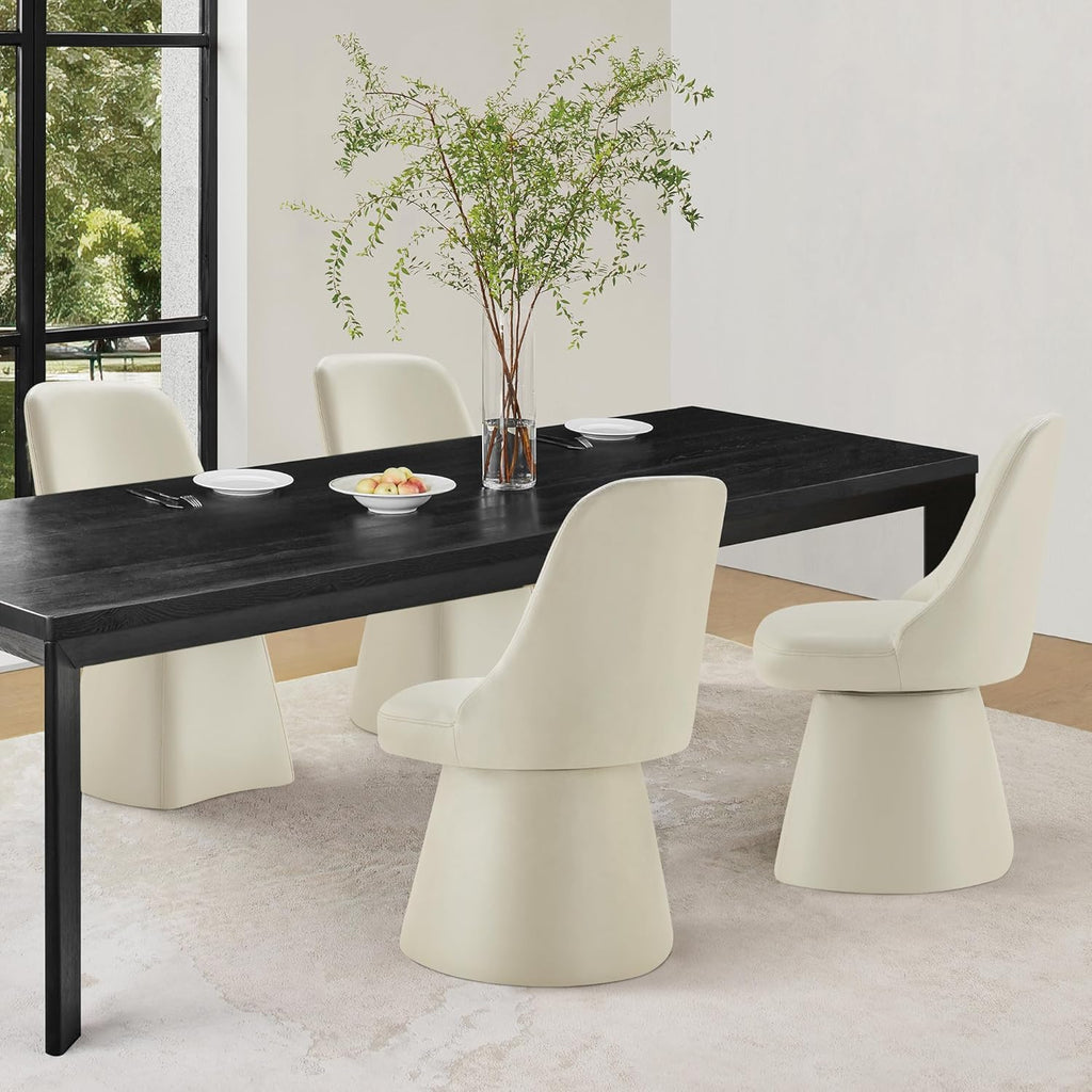 KISLOT Swivel Dining Chairs Set of 1, Upholstered Mid Century Modern Deskchair with High Back, Faux Leather Kitchen Chairs for Dining Room, Bedroom, Dressing Room, Cream