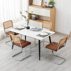KCC Modern Dining Chairs Set of 2, Faux Leather Rattan Chair,Brown | Mid Century Kitchen Side Chairs with Metal Legs and Upholstered Seat for Dining Room,Living Room,Bedroom