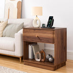 FurSch Modern End Table with Charging Station for Living Room, Wood Side Table with Drawer & Storage Shelf for Bedroom Couch Sofa (Walnut-1 pc)