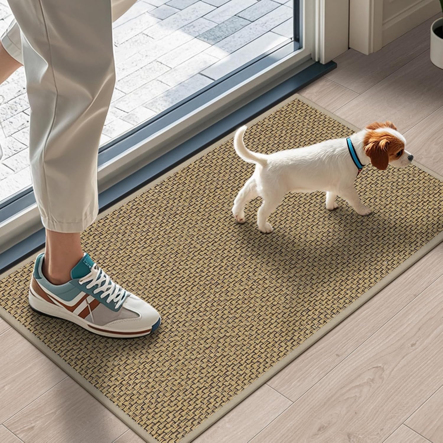 LEKEEPGO Door Mat Indoor Entrance 17"x29", Ultra Thin Indoor Door mat, Absorbent Washable Entryway Doormats, Low-Profile Dirt Trapper Doormat Entry Inside Door Mats Front Floor Mats, Beige