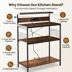 Antok Kitchen Baker's Rack with Power Outlets & USB Ports, 4-Tier Adjustable Microwave Stand, Industrial Kitchen Storage Shelf with Side Wire Baskets