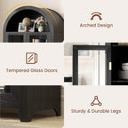 LVSOMT 71” Arched Curio Cabinet with Glass Doors, Display Cabinet with Human Sensor LED Light, 5 Tier China Cabinet with Adjustable Shelf, Tall Bookcase with Storage for Home Black