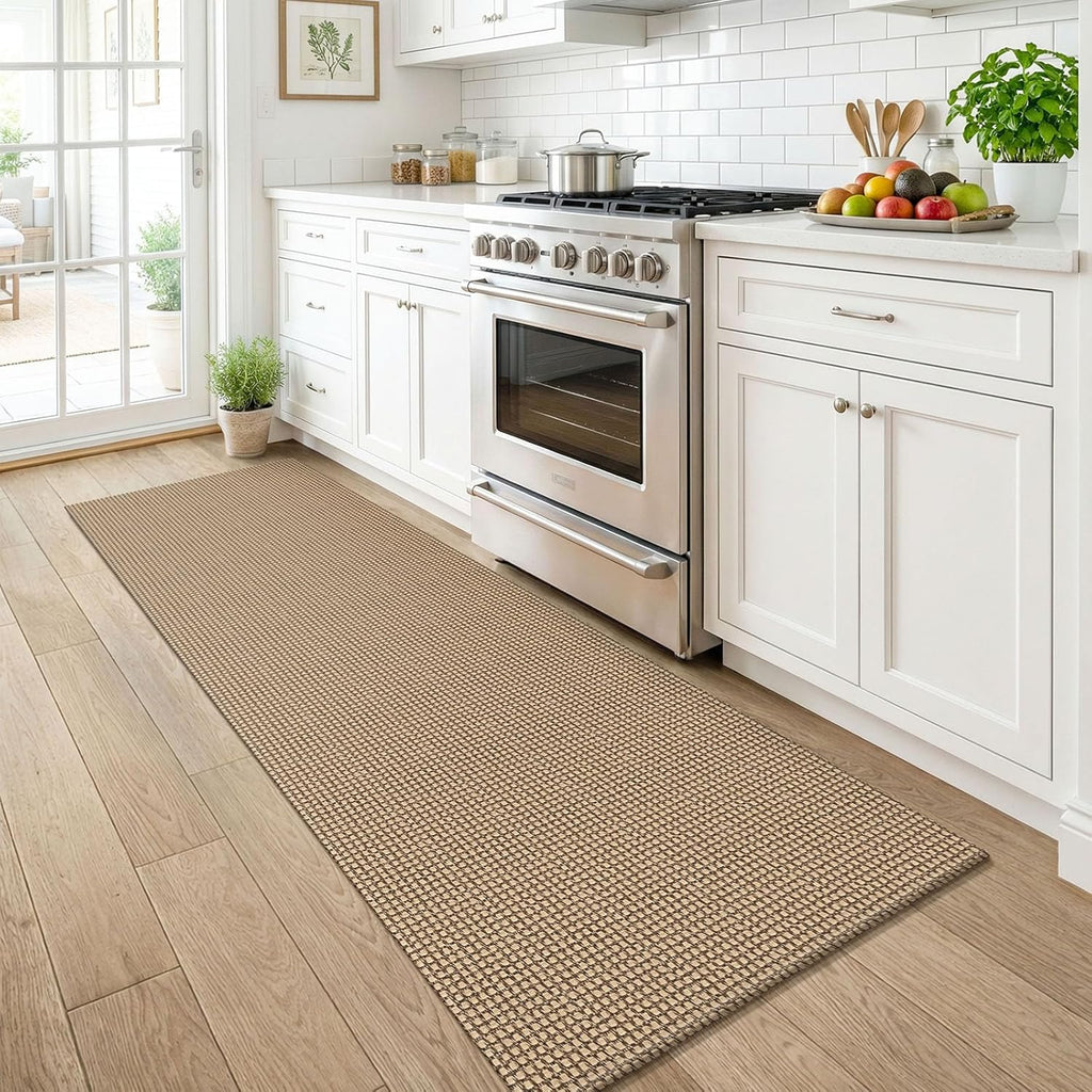 KOZYFLY Boho Runners for Hallways 2x6 ft Washable Kitchen Runner Non Slip Rubber Backed Hall Runners Cotton Entryway Runner Rugs for Indoor Backdoor Bedroom Kitchen, Orange Beige/Tan/Brown