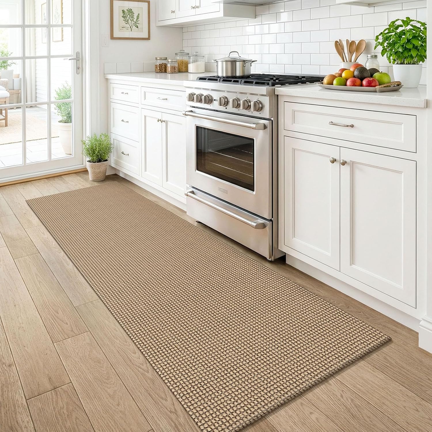 KOZYFLY Boho Runners for Hallways 2x6 ft Washable Kitchen Runner Non Slip Rubber Backed Hall Runners Cotton Entryway Runner Rugs for Indoor Backdoor Bedroom Kitchen, Orange Beige/Tan/Brown