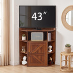 VECELO Corner Storage Cabinet with Charging Station, 34" Shelf with Door & Adjustable Shelves, Organizer for Living Room, Office & Gaming Setup, Fits Monitors up to 43" TV, Brown