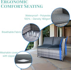 GIANGSUNNY 3 Patio Furniture Set with Storage, Outdoor Sectional Wicker Rattan Conversation Set with Loveseat & Glass Coffee Table, All-Weather Patio Seating (Grey, 3Pcs Set with Storage)