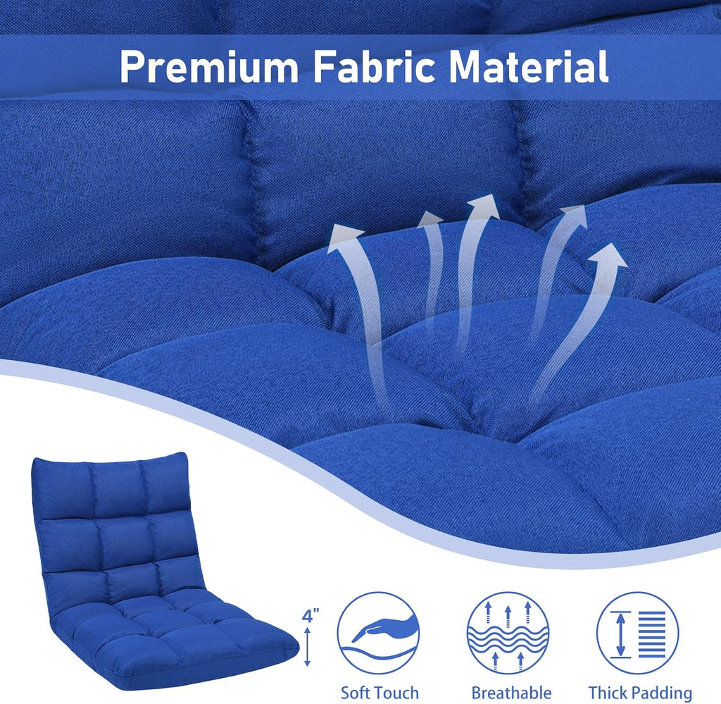 COSTWAY Floor Chair, Folding Gaming Chair with Back Support, 14 Adjustable Positions, Alloy Steel Frame, Lazy Sofa Lounge for Playing Reading Meditating Room Recliner for Adults, Kids (Blue)