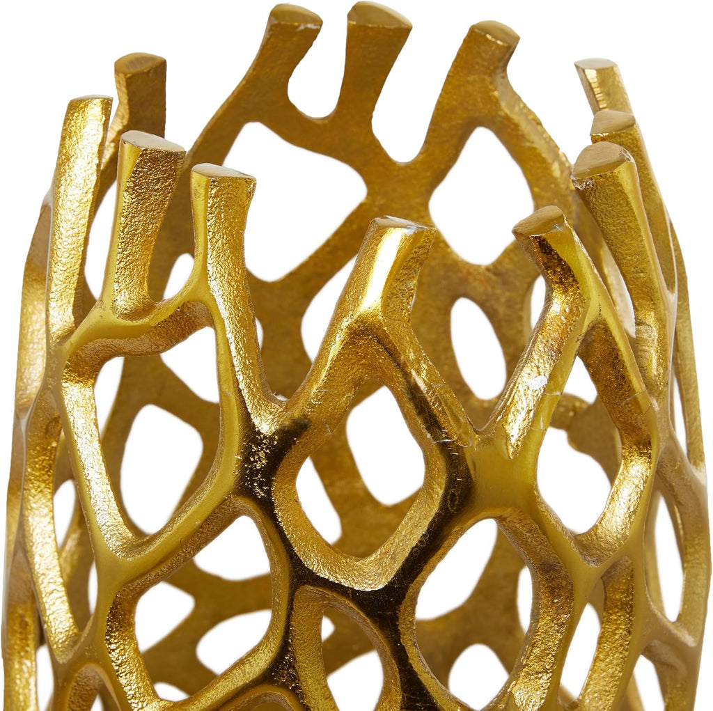 Deco 79 Aluminum Metal Coral Decorative Vase Centerpiece Vase, Vase for Home Decoration 10" x 10" x 45", Gold