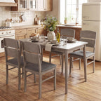 Giantex 5-Piece Dining Table Set for 4, Kitchen Table and Upholstered Chair Set w/Solid Rubber Wood Legs, High Curved Backrest, Space-Saving Farmhouse Dinette Set for Living Dining Room, Gray