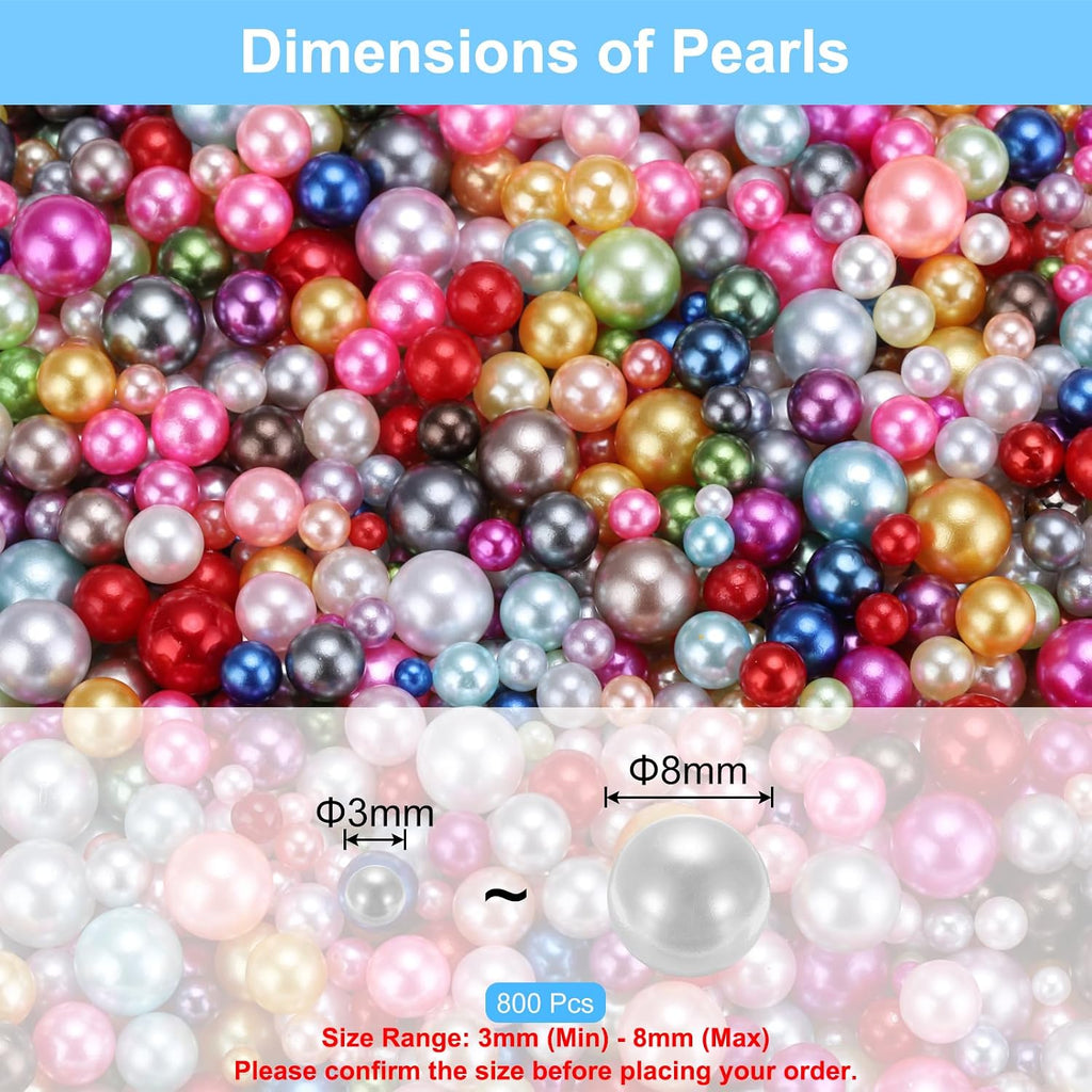 uxcell 800Pcs Faux Pearl for Crafting, 3-8mm No Hole ABS Round Pearls for Vase Fillers, Jewelry Making, Vase Filler, Cosmetic Boxes, DIY Parts, Table Scatter, Multicolor