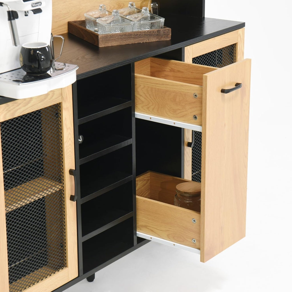 Farmhouse Buffet Sideboard Cabinet with Power Outlet & Wine Rack -59" Height, Coffee Bar Cabinet with Storage Door for Kitchen Pantry Living Room
