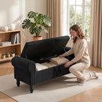 51.5" Corduroy Storage Bench, End of Bed Bench with Storage, Upholstered Bedroom Bench with Rolled Arm, Ottoman Bench for End of Bedroom, Living Room, Entryway (Black)