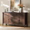 HULALA HOME Wood Sideboard Cabinet, 58" Storage Sideboard with 2 Adjustable Shelves, 2 Fluted Drawers & 4 Doors, Credenza Console, Transitional Buffet with Wood Legs, Auburn