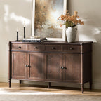 HULALA HOME Wood Sideboard Cabinet, 58" Storage Sideboard with 2 Adjustable Shelves, 2 Fluted Drawers & 4 Doors, Credenza Console, Transitional Buffet with Wood Legs, Auburn