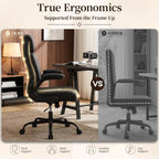Office Chair, Leather Ergonomic Computer Desk Chair with Rocking Function, High Back Executive Home Office Chair with Adjustable Flip-up Armrests, Lumbar Support, 360° Swivel, Black