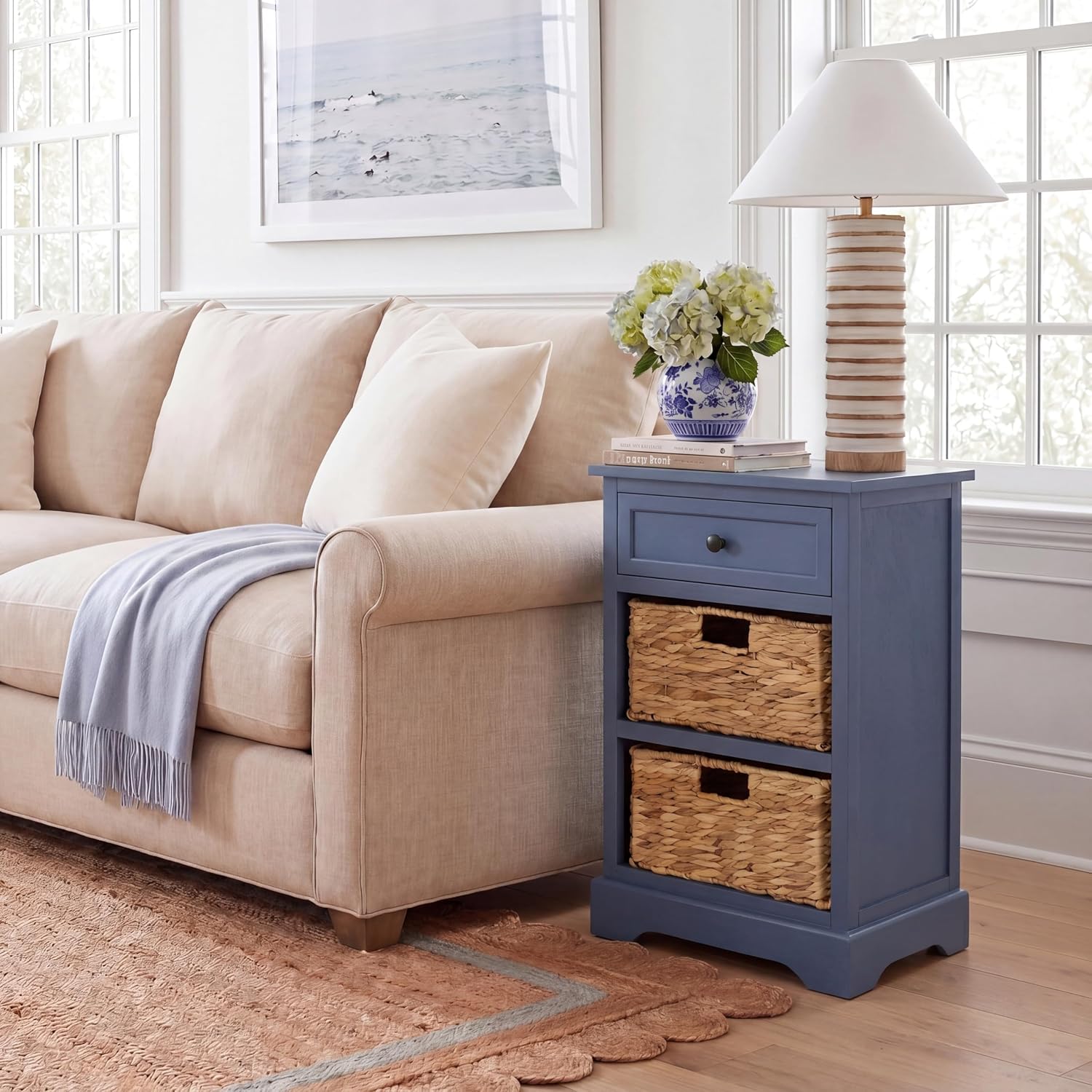 SAFAVIEH Furniture - Carrie 3-Shelf Side Table - Blue - Solid Wood - Farmhouse Tiered Design - Ideal for Living Room, Entryway, Home Office, 16" W x 13" D x 26" H - Fully Assembled (AMH5700K)