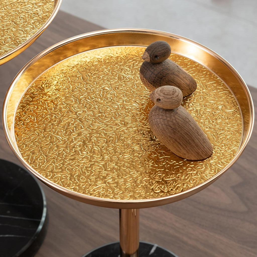 2P, Adjustable Side Table, Small Tea Martini Table, Gold, Natural Marble Decorative Pedestal End Table for Display and Storage TN588
