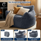 Giant Bean Bag Chair for Adults, Fluffy Supportive Boneless Lounge Sofa Chair, Superior Large Reading Floor Stuffed Sofa Bed, Oversized Accent Comfy Couch for Living Room, Bedroom, Study, Dorm (Grey)