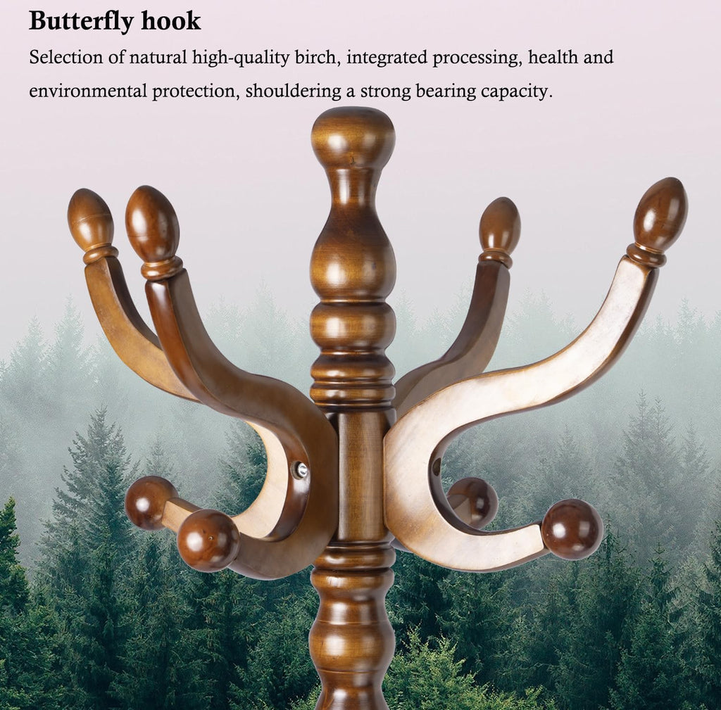Wioao Coat Rack Stand, Solid Wooden Coat Tree with 11 Hooks, Heavy Duty Coat Rack Freestanding with Sturdy Round Base, Natural Birch Wood Coat Hanger Stand for Entryway Bedroom (brown circular)