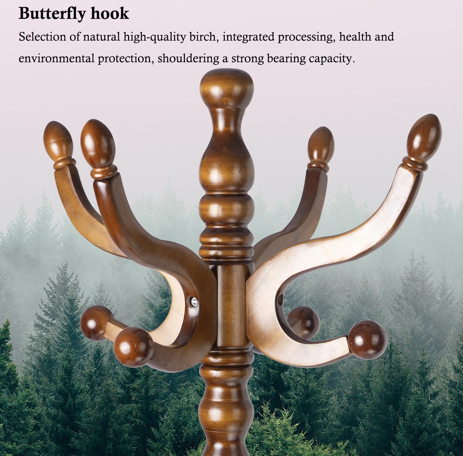 Wioao Coat Rack Stand, Solid Wooden Coat Tree with 11 Hooks, Heavy Duty Coat Rack Freestanding with Sturdy Round Base, Natural Birch Wood Coat Hanger Stand for Entryway Bedroom (brown circular)