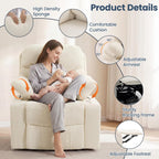 FiveWillowise Rocking Chair Nursery with Adjustable Armrests, 360° Swivel Rocker Recliner for Moms, Manual Gilder Rocker Nursing Chair with Wide Foot Rest for Living Room, Bedroom, Beige