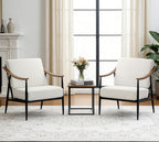 RNKSFX Modern Accent Chairs Set of 2 for Living Room Bedroom Mid Century Arm Chairs Upholstered Office Accent Chairs Comfy Waiting Room Chairs with Metal Frame, Cream White