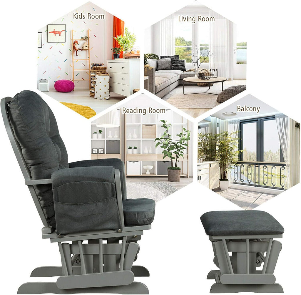 DORTALA Baby Glider Rocker with Ottoman, Multi-Position Glider with Cleanable Upholstered, Smooth Rocking Motion, Nursery Glider & Ottoman Sets for Nursing Baby, Reading, Grey
