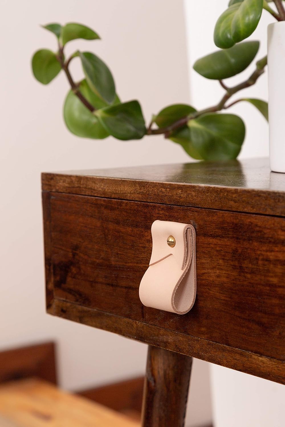 Leather and Brass Drawer Pull