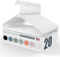 Plastic Hangers 20 Pack – Made in The USA – 6lb Capacity Standard Clothes Hangers with Strap Hooks for Dresses, Lingerie, Shirts, Pants, and Jackets – White