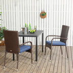 Patio Dining Chairs, Stackable PE Rattan Wicker Outdoor Dining Chairs with Cushion Armrests Backrest, Blue Patio Chair Garden Chair for Backyard Patio Balcony Dining Seating