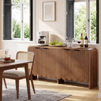 Walnut Sideboard Buffet Cabinet, Wood Storage Credeza with 4 Doors and Adjustable Shelves, Mid-Century Console Cabinet for Living Room, Kitchen, Hallway, Entrway (Walnut)
