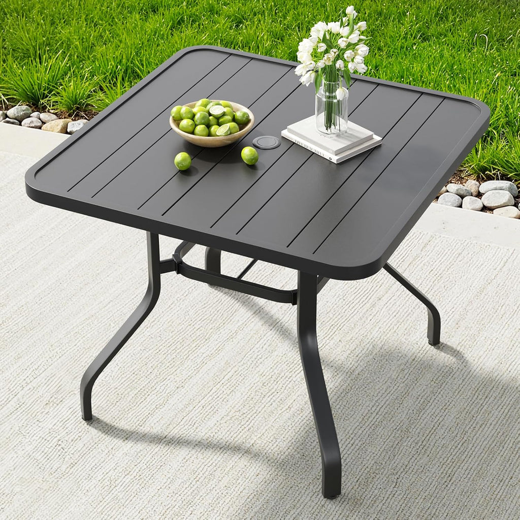 Soohow Patio Dining Table 35"x35", Square Outdoor Dining Table with 1.57" Umbrella Hole, Metal Outdoor Furniture for Patio, Graden, Backyard and Poolside, Weather-Resistant