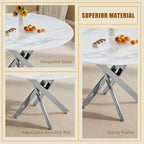 35.4 Inch Marble Dining Table for 4, Modern Round Kitchen Table with Silver Legs, Spacious Dining Room Furniture for Apartments, Studio, and Open Kitchen & Dining Areas