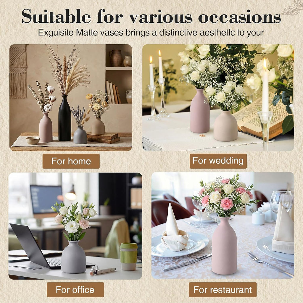 Dandat Brown Ceramic Vase Set of 4, Modern Ceramic Vases Neutral Colors Farmhouse Table Centerpiece for Dried Flowers, Living Room, Kitchen, Bedroom