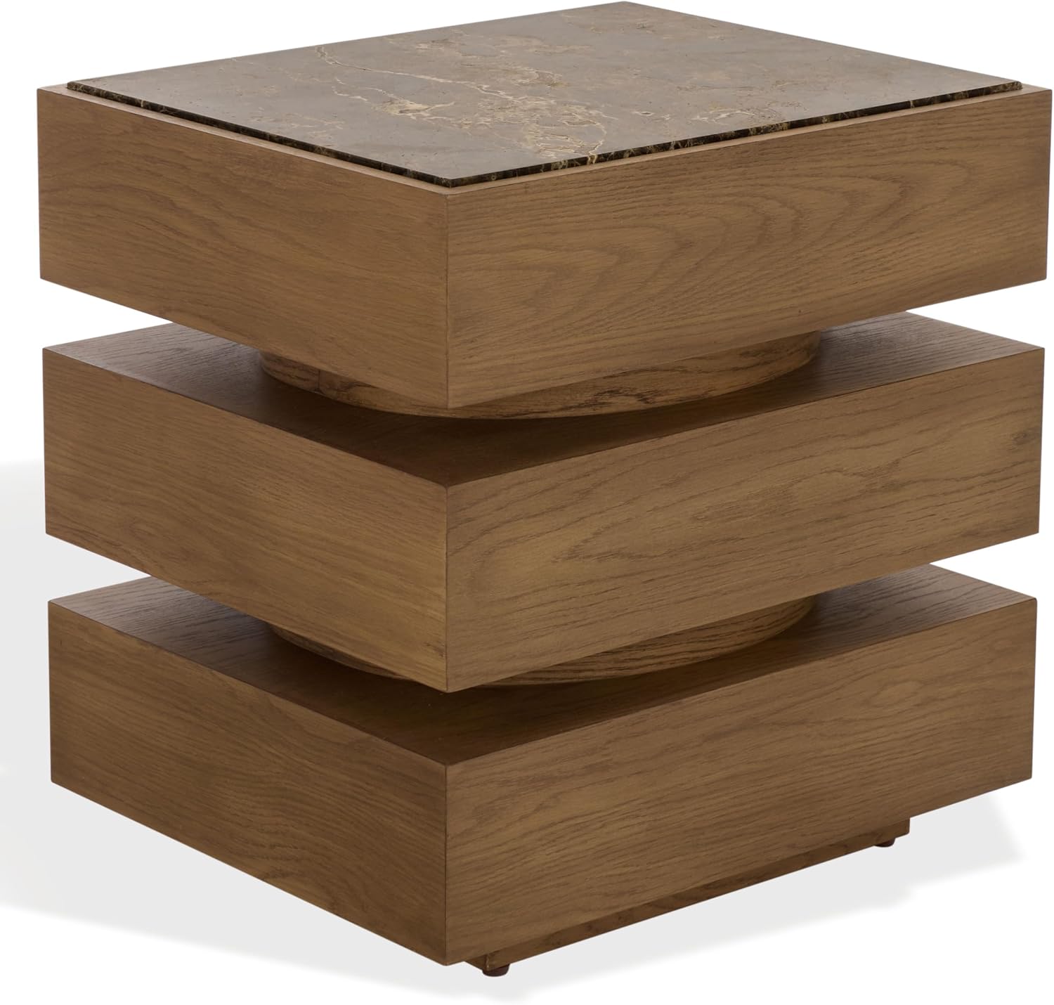 SAFAVIEH Couture Collection – Shayrina Walnut & Dark Brown Marble Accent Table, Sculptural Wood Base Side Table (SFV9765B)