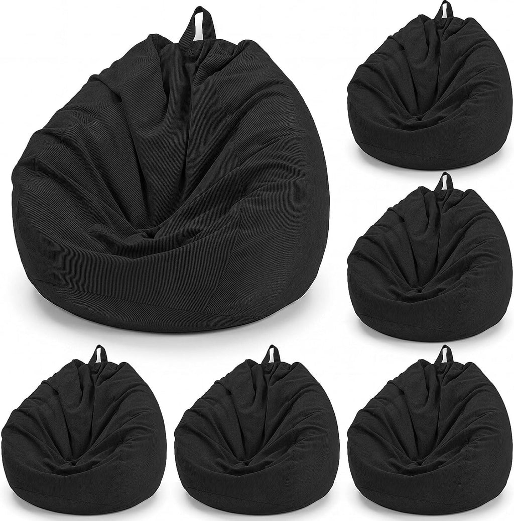 6 Pcs Bean Bag Chair Cover (No Filler) Washable Beanbag Chair Cover Stuffed Animal Storage Soft Corduroy Stuffable for Adults Pets Organizing Plush Toys Textile (Black,XL)