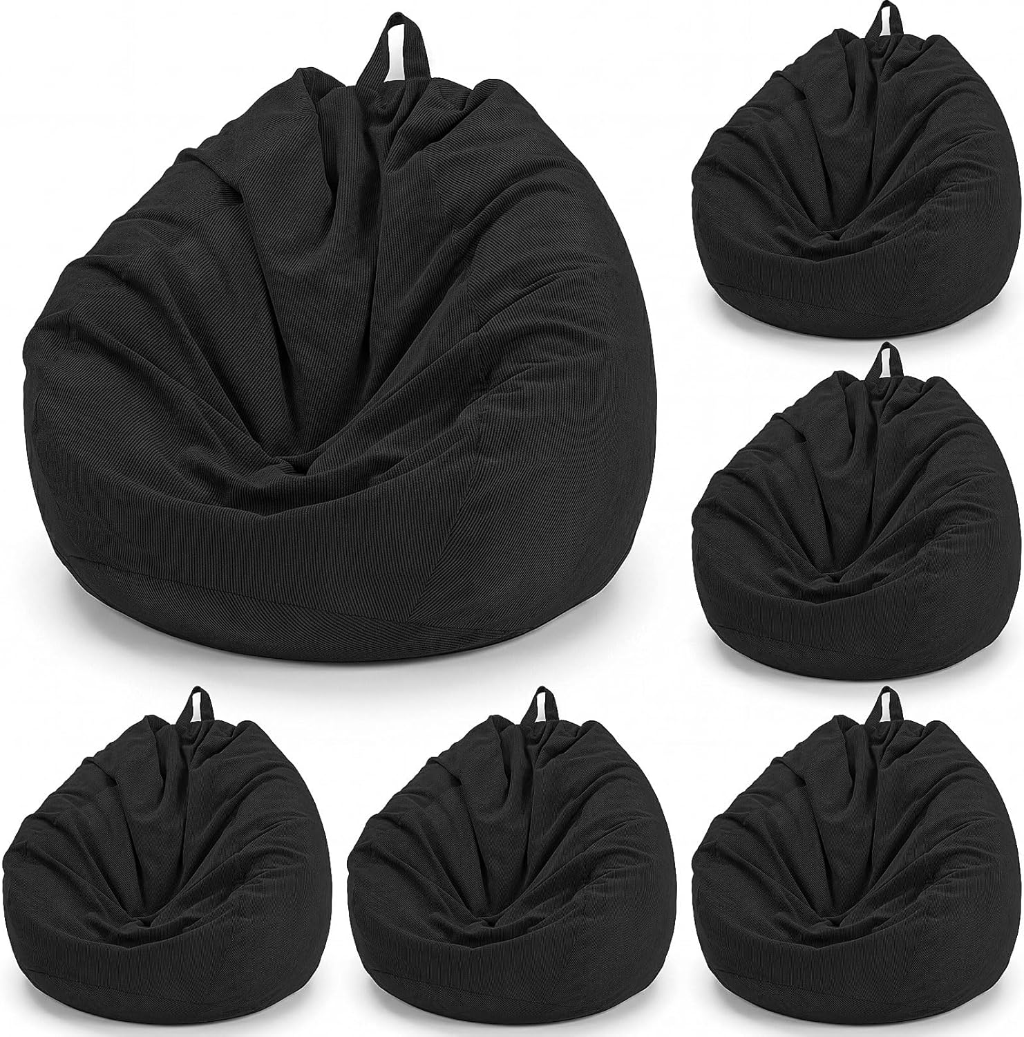 6 Pcs Bean Bag Chair Cover (No Filler) Washable Beanbag Chair Cover Stuffed Animal Storage Soft Corduroy Stuffable for Adults Pets Organizing Plush Toys Textile (Black,XL)