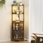 EOYUTLLY Corner Bar Cabinet with Power Outlet and LED Strip, 65" H 5-Tier Corner Liquor Wine Display Cabinet for Home, Storage Solution for Living Room, Kitchen, Home Bar, Brown