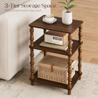 Yoobure Small Side Table - Vintage End Tables Living Room with Spindle Legs, Accent Night Stand with 3-Tier Storage Shelf, Wood Nightstand for Bedroom, Bedside Table for Narrow Spaces, Walnut