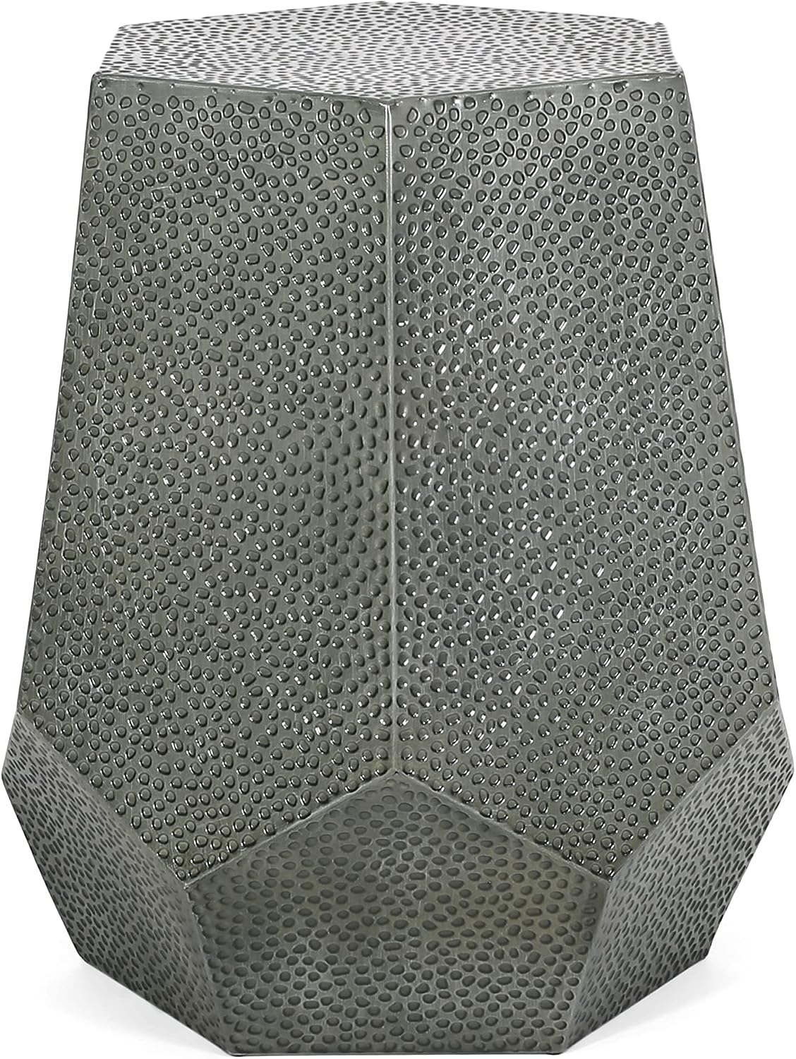 roomfitters Modern Hammered Iron Side Table, Metal End Table for Living Room, Decorative Accent Pedestal, Antique Silver