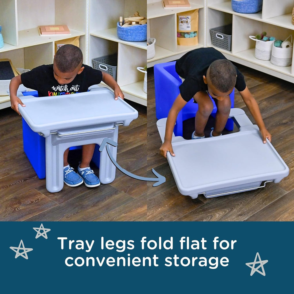 Children's Factory Edutray Desk Attachment for Cube Chair – Toddler Study Surface for Homeschool, Classroom, Space-Saving, Durable, Easy-Clean Plastic, Gray