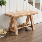 30" Entryway Bench with Storage Farmhouse Narrow Dining Bench Shoe Rack Small Wooden Benches Holds up to 300lbs for Hallway Living Room Dining Room Bedroom，2 Tiers, Natural