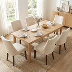 Wooden Dining Chairs Set of 6, Upholstered Farmhouse Fabric Dining Room Chair, Mid Century Kitchen Chair for Restaurant & Cafe, Beige
