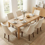 Wooden Dining Chairs Set of 6, Upholstered Farmhouse Fabric Dining Room Chair, Mid Century Kitchen Chair for Restaurant & Cafe, Beige