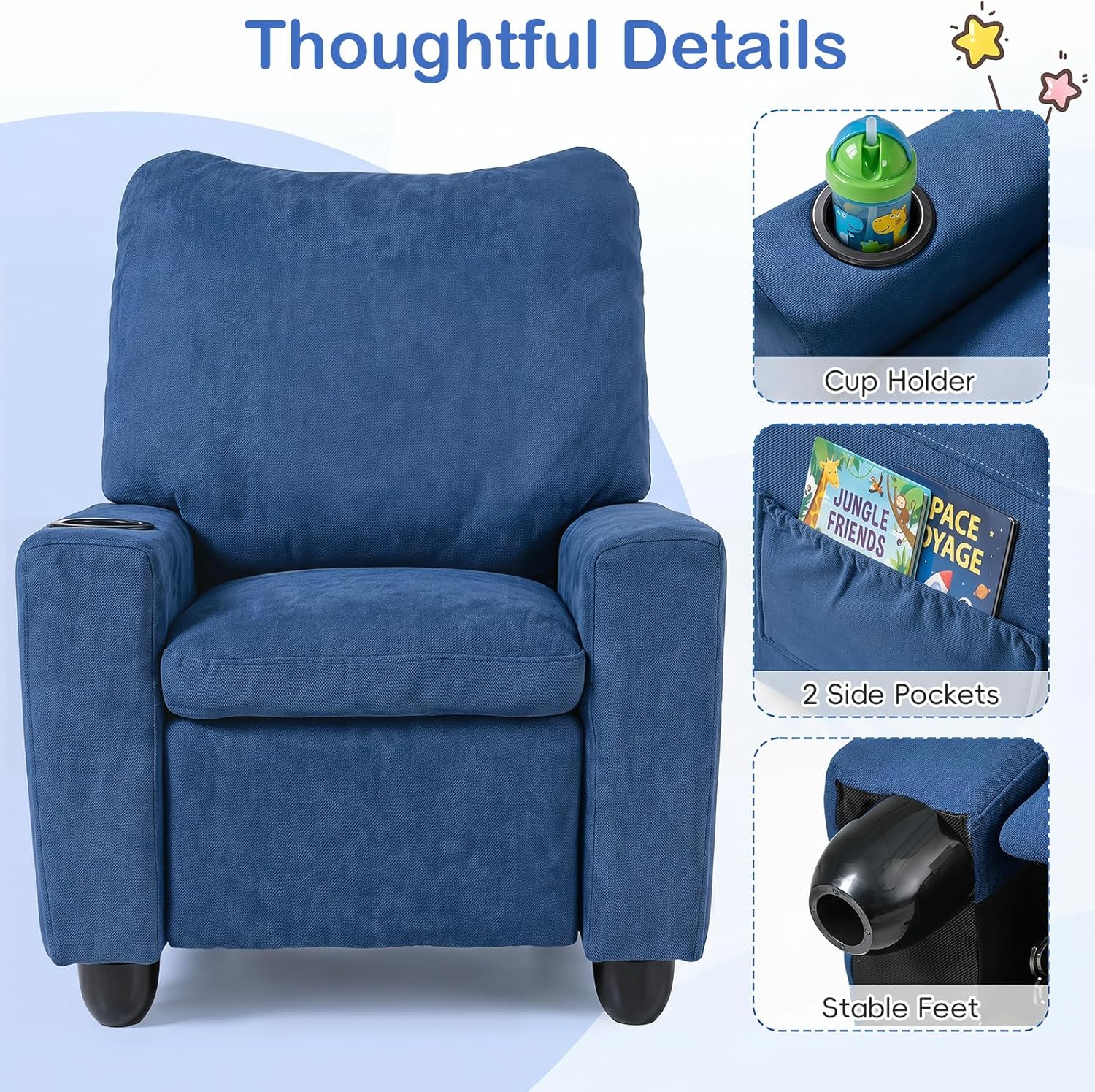 Costzon Kids Recliner Chair with Cup Holder, Toddler Adjustable Lounge Chair w/Footrest for Boys Girls Room, Ergonomic Baby Child Furniture Sofa for Age 3+ Gifts, Kids Mini Recliner up to 150 lbs