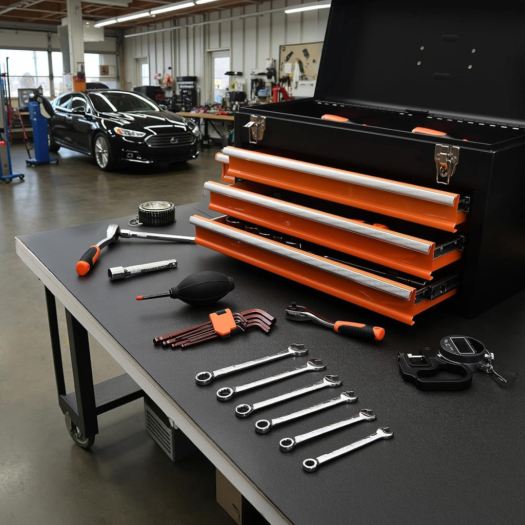 Professional Grade Tool Box Liner, Tool Box Drawer Liner 16 Ft X 16" Black Toolbox Liner,PVC Toolbox Drawer Liners, Shelf Liner Non Slip Mat, Thick Foam Cabinet Liner with Knife and Tape Measure