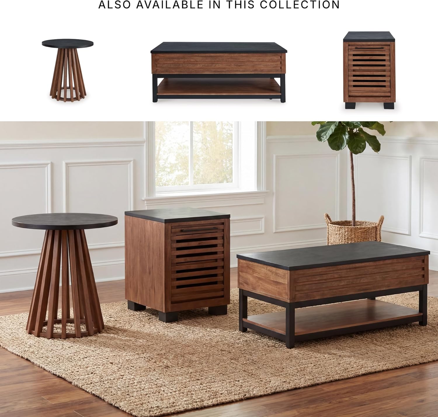 Signature Design by Ashley Kallari Industrial Chairside End Table with Cabinet and Shelf, Dark Brown & Black