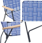 Garden Elements Folding Patio & Lawn Chairs – Steel Frame with Blue Woven Fabric and Wooden Armrests, Comfortable Full-Size Outdoor Chairs for Backyard, Camping, or Events (Pack of 2)