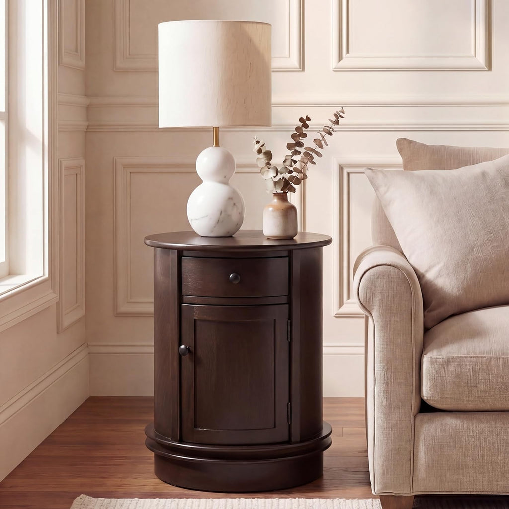 SAFAVIEH Furniture - Tabitha 1-Drawer Accent Table - Dark Chocolate - Solid Wood - Farmhouse Storage Design - Ideal for Living Room, Entryway, 17.7" W x 17.7" D x 26" H - Fully Assembled (AMH5712F)