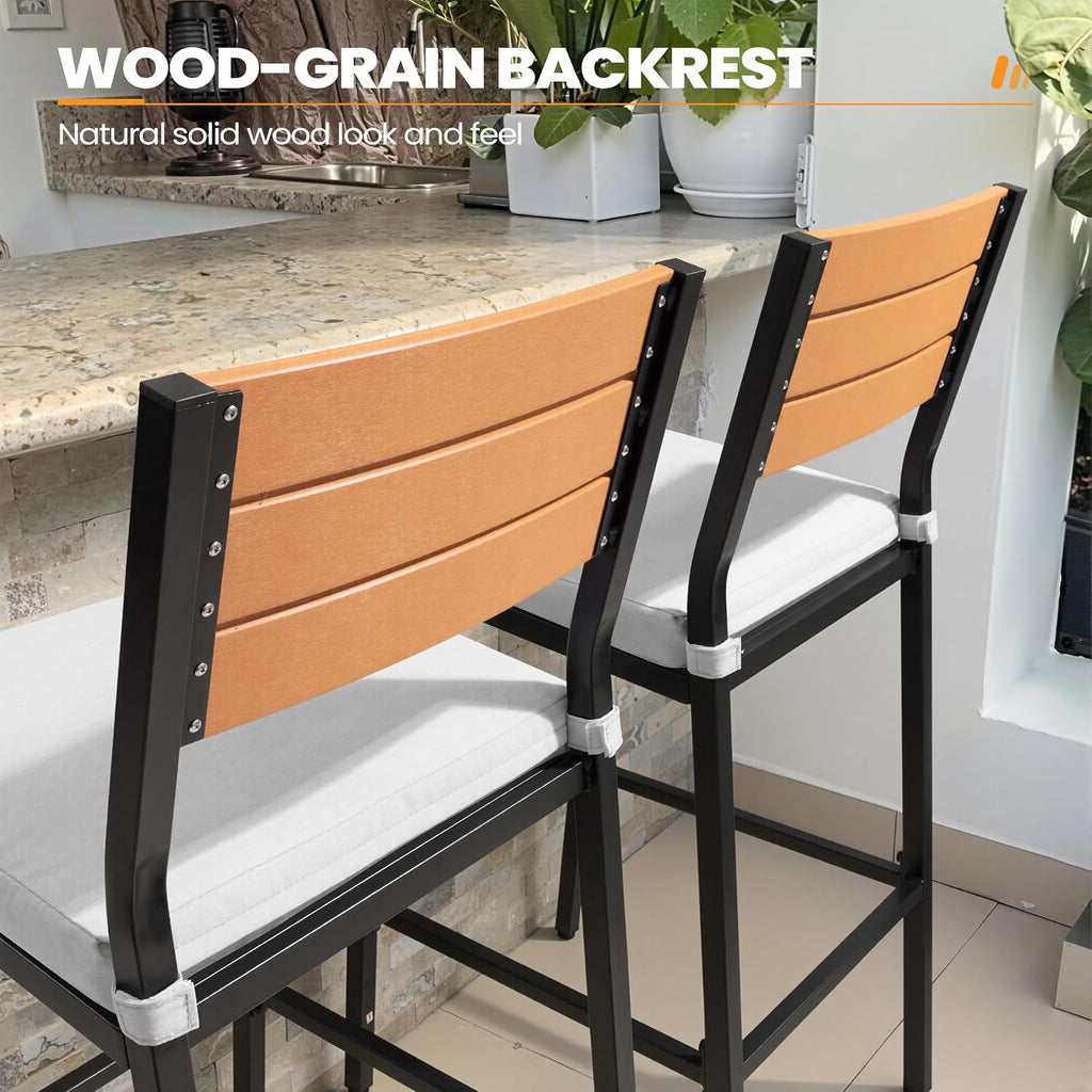 Crestlive Products Outdoor Bar Stools Set of 2, Patio Counter Height Barstools with Cushions, Tall Chairs with Back and Footrest for Deck, Lawn, Garden, Backyard, Poolside, Or Indoor Use